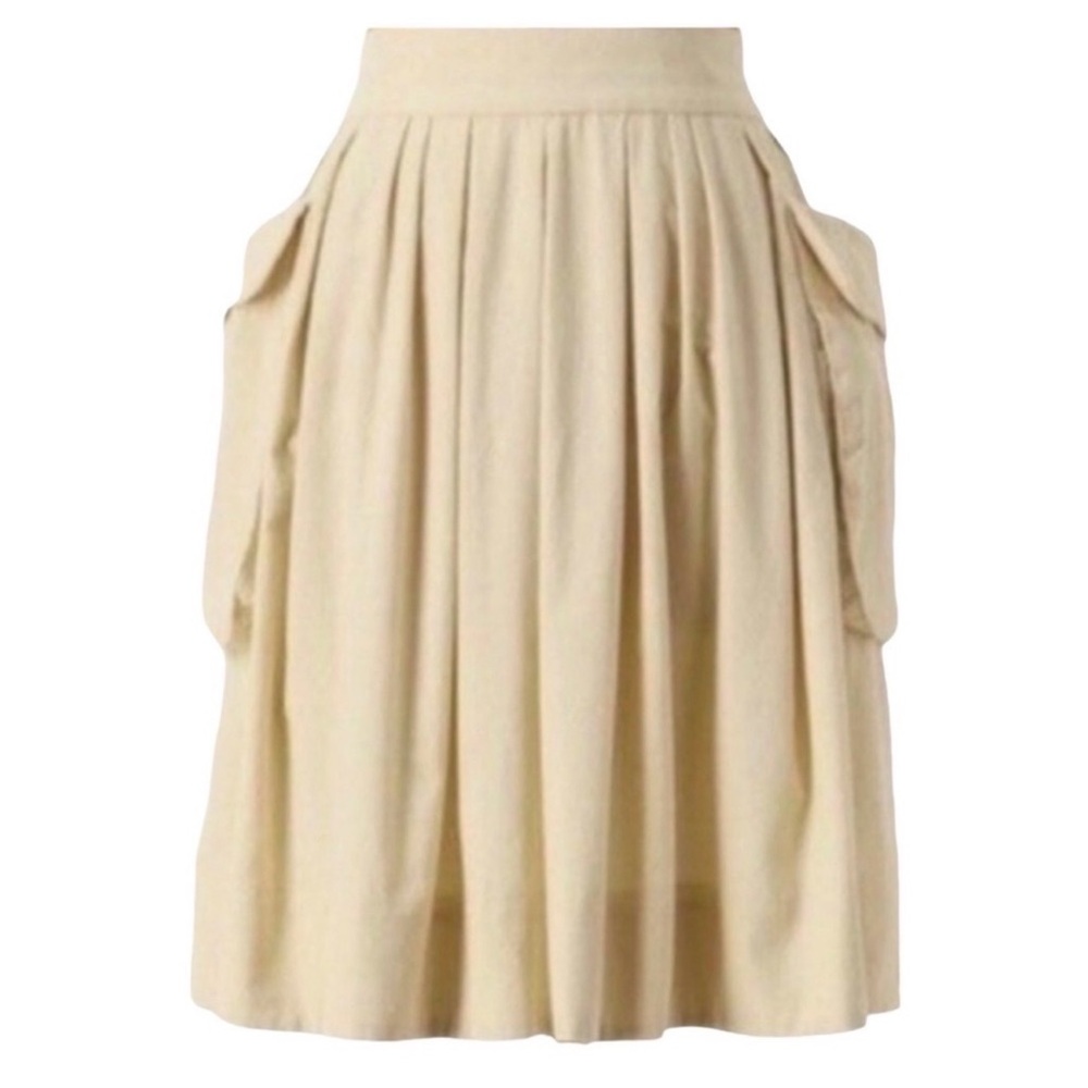 Anthropologie MAEVE Beige A-Line Skirt Corduroy Pleated Pockets - Size 6